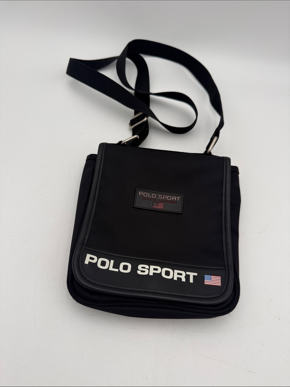 Vintage Polo by Ralph Lauren Black Polo Sport Crossbody Messenger Bag unisex Y2K